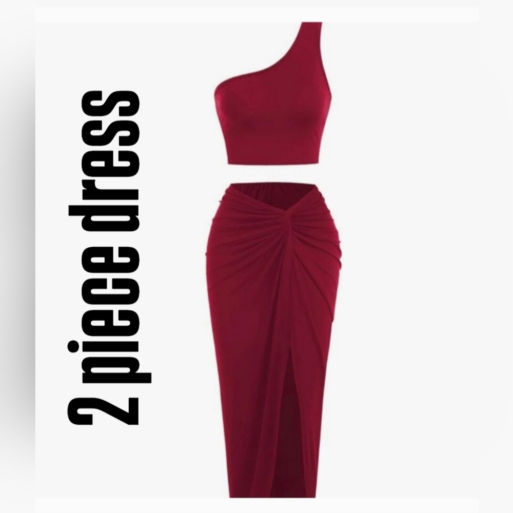 Women Wrap Skirt Set Solid COLOR WINE Crop Tank Top & Split Skirt Plus Size NEW